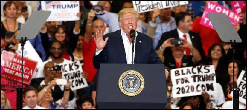 Trump reassures supporters in fiery campaign-style speech