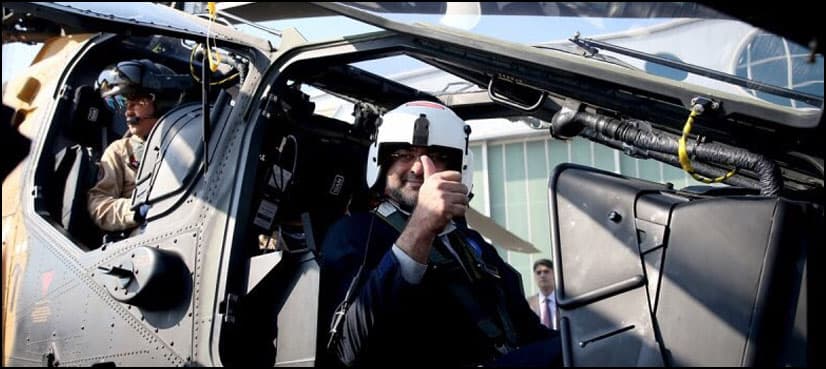 PM Abbasi takes test-flight of Turkish military helicopter