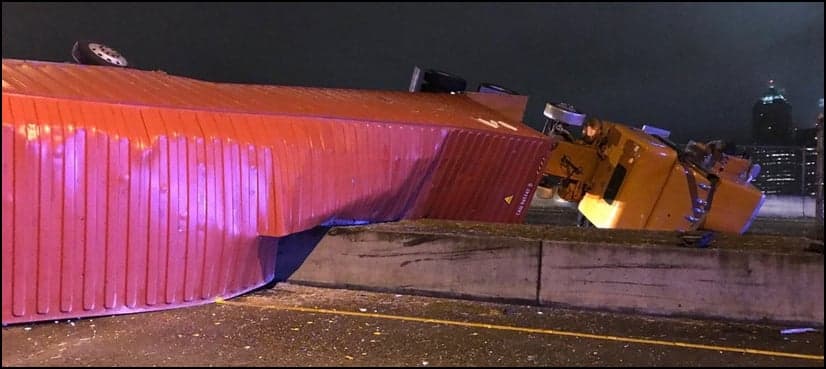 'UFO' spotted moments before truck topples in terrifying motorway crash