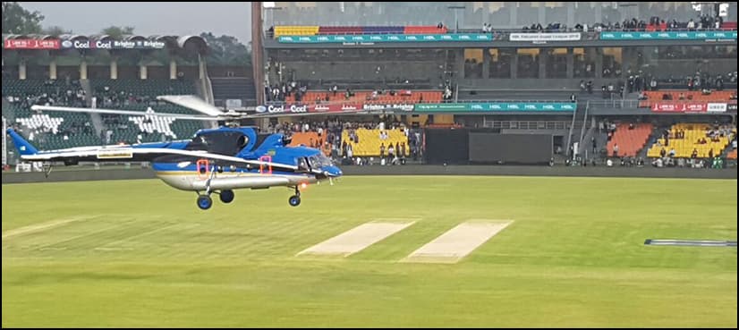PSL match: Helicopters used to dry wet pitch at Gaddafi Stadium