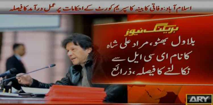 Cabinet decides to remove Bilawal, CM Murad's names from ECL  