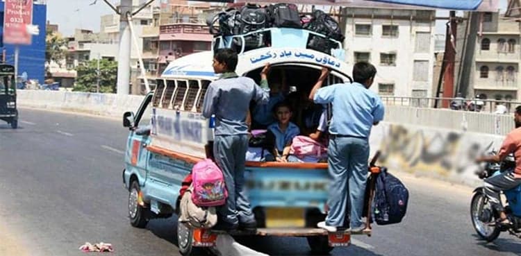 School van catches fire in Karachi