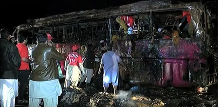 27 killed as bus collides with a petrol-filled truck near Lasbela