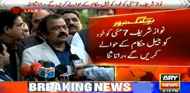 Nawaz Sharif to turn himself in on May 7: Rana Sanaullah