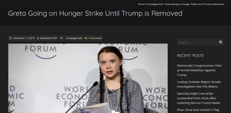 Is Greta Thunberg going on hunger strike until Trump is removed?