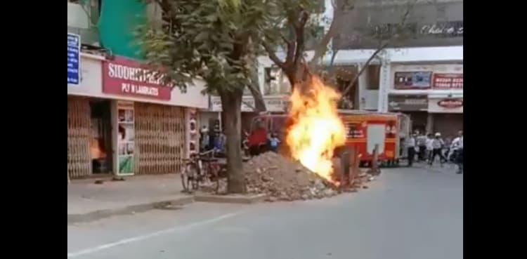 INFERNO: CNG pipe catches fire during repair work