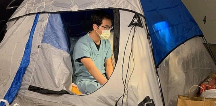 Doctor stays in garage tent to keep family safe during coronavirus pandemic