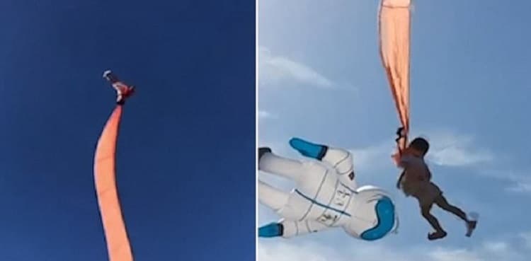 Terrifying moment three-year-old girl whisked 100 feet into air by kite in Taiwan