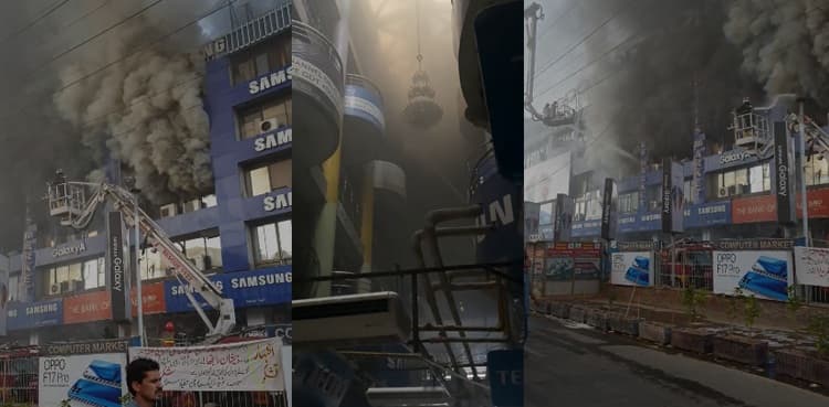 Huge blaze guts several shops in Lahore's Hafeez Center