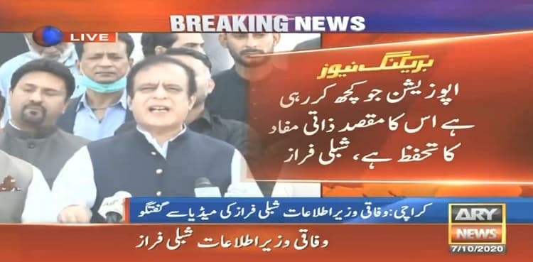 Opposition protesting to get personal gains: Shibli Faraz