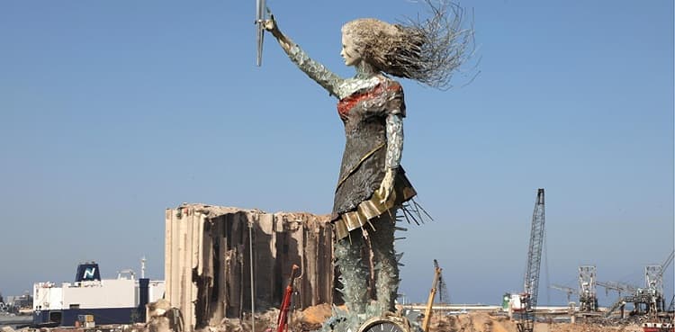 Lebanese artist turns blast debris into symbol of hope