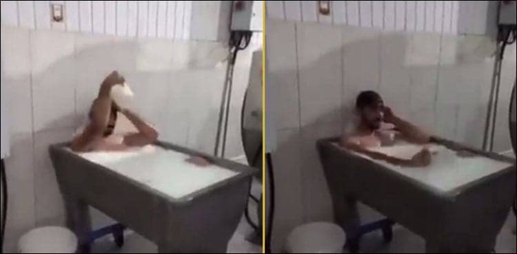 TikTok craze: Worker bathes in milk tub at dairy plant