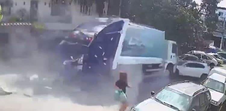 Horrific: Woman narrowly escapes accident