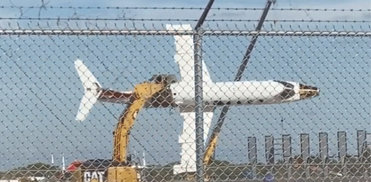 Viral video shows man using excavator to 'fly' aircraft