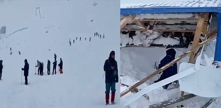 Terrifying footage shows moment avalanche hits resort in Russia, 12 tourists missing