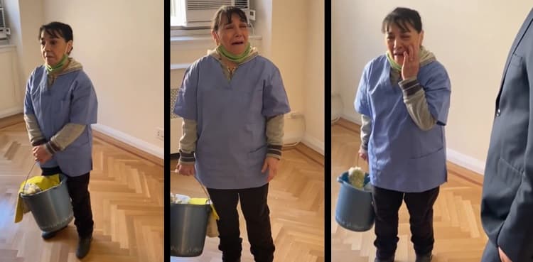 Cleaner gets emotional after being gifted apartment by residents