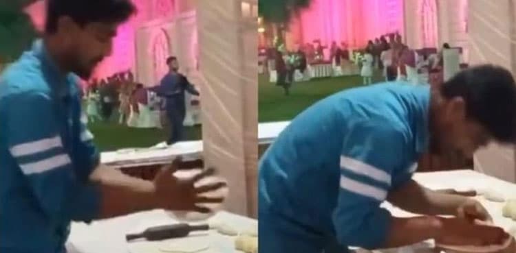 Man caught on camera spitting on roti while baking