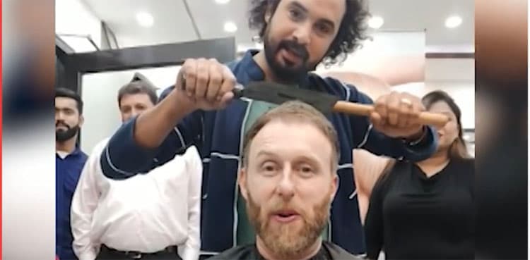 Lahore barber uses hammer, butcher's knife, fire for hair styling