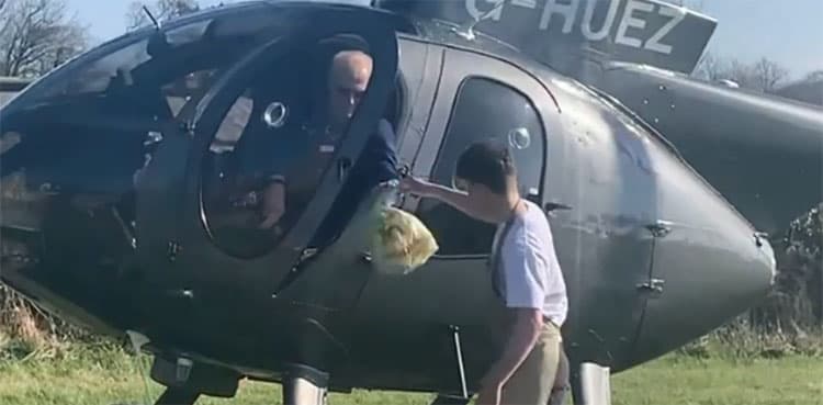 WATCH: Man uses helicopter to collect food order