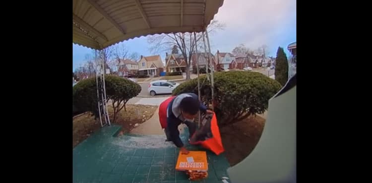 Delivery boy's shocking act caught on camera