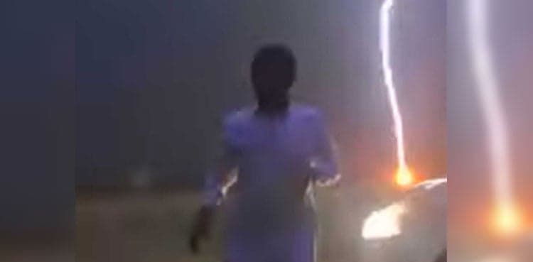 Horrific Video: Man narrowly escapes being struck by lightning