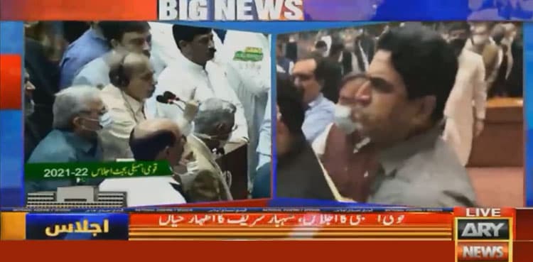 Scuffle breaks out between opposition, govt benches during Shehbaz's NA speech