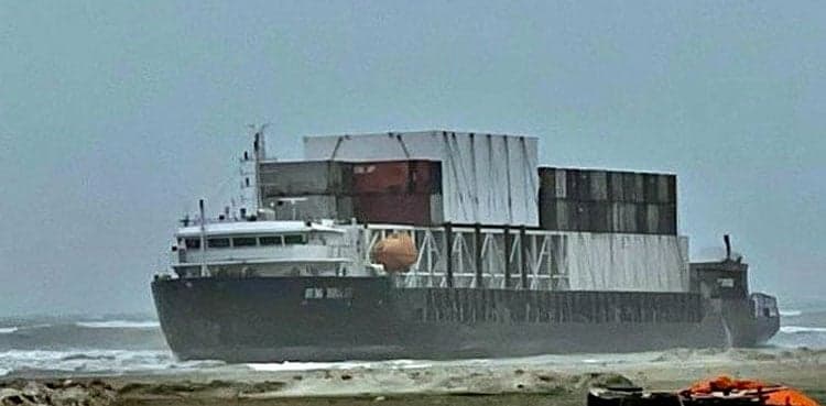 Rescued stranded cargo ship preparing to leave Karachi Port