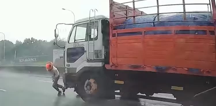 Horrific video: Motorcyclist's close save from death