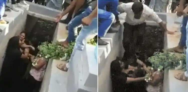 Women fall into drain during intense brawl, video goes viral