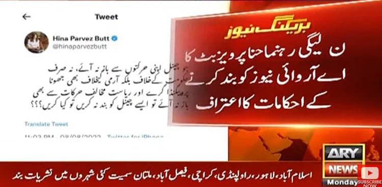 PML-N’s Hina Pervaiz Butt admits govt's role in ARY News suspension