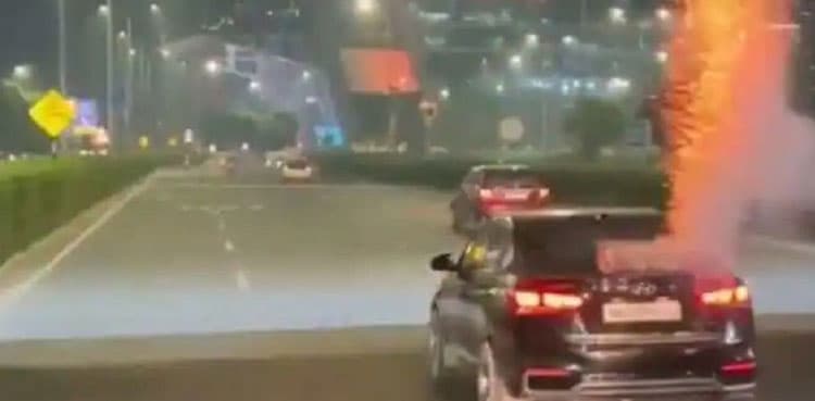 Viral video: Firecrackers go off from moving car