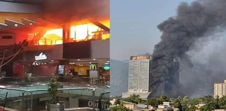 Federal govt ‘blamed’ for fire in Islamabad’s shopping mall