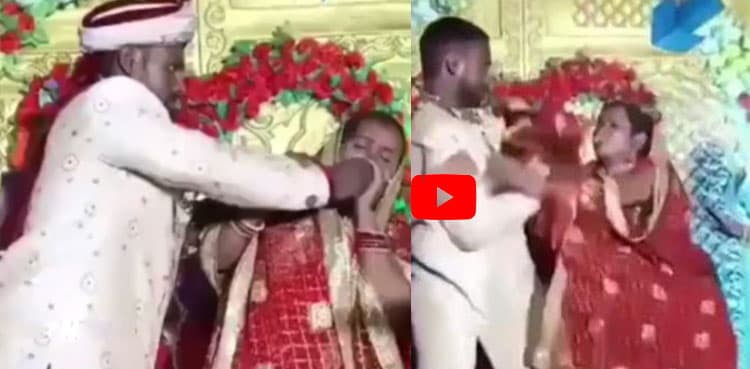 Viral video: Bride and groom slap each other on stage
