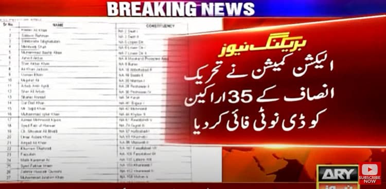 ECP de-notifies 35 more PTI MNAs