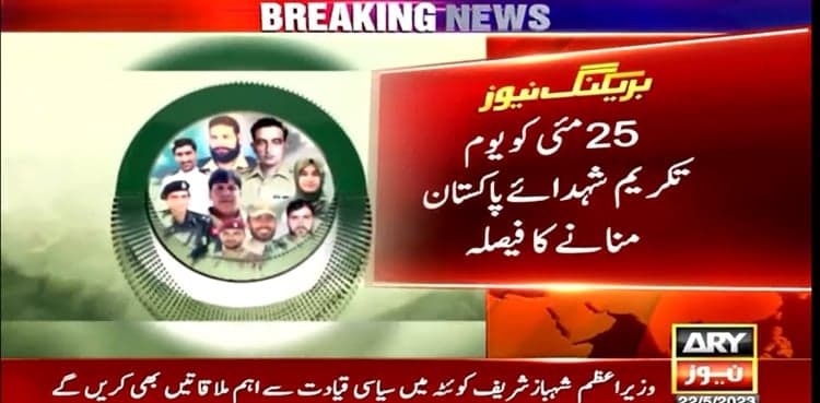 'Pakistan Martyrs Day' to observed on May 25
