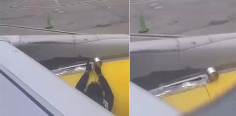 WATCH: Passenger films man putting 'Tape' on plane wing before takeoff