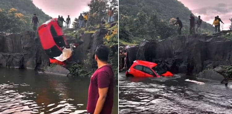 Video: Car falls into waterfall, father-daughter duo scream for help