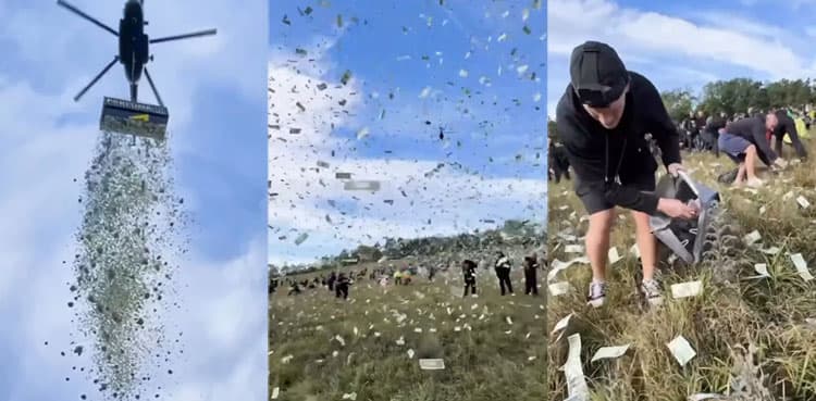 WATCH: Influencer drops $1 million from helicopter