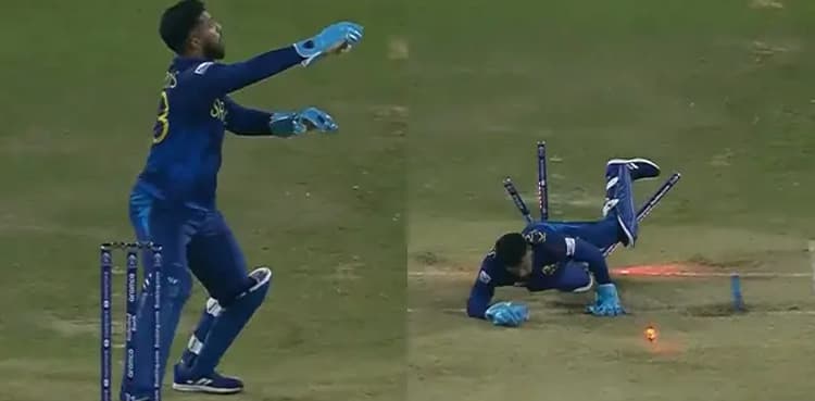 Watch: Sri Lanka's Kusal Mendis falls onto stumps in Afghanistan clash