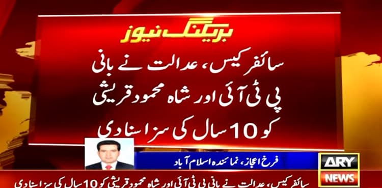 PTI founder, Qureshi handed 10-year jail term in cipher case
