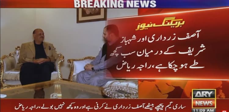 Zardari, Shehbaz finalised terms of govt formation: Raja Riaz 
