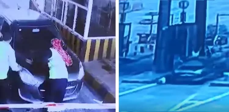 Caught On Cam: Driver rams car into staff at toll plaza