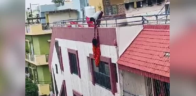 Caught-on-cam: Woman accidentally falls from three-storey building