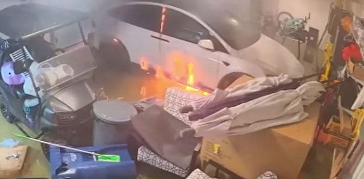 Watch: Electric vehicle flooded in saltwater catches fire