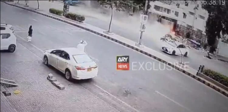CCTV: Woman dead after speeding car hits three in Karachi