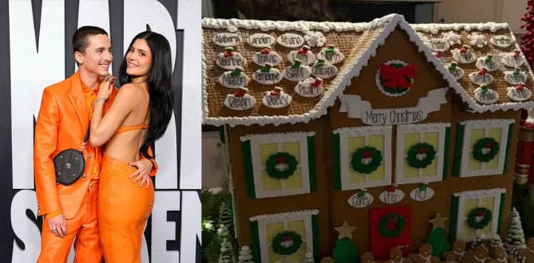 Timothée Chalamet quietly appears in Kardashians’ gingerbread house for Christmas