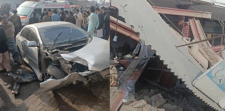 Speeding car crashes into roadside shops in Bara Bazar, Khyber