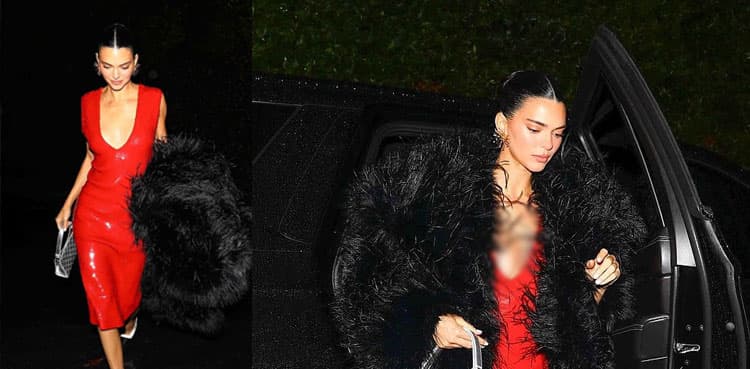 Kendall Jenner sizzles in red sequin dress and fur coat on Christmas eve