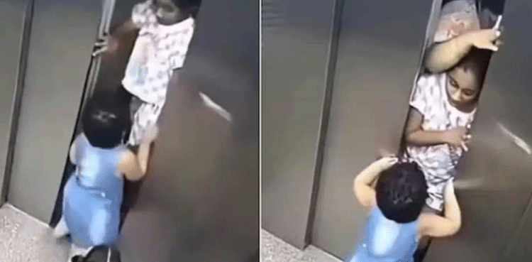 Viral video: Girl stops closing lift doors to rescue children