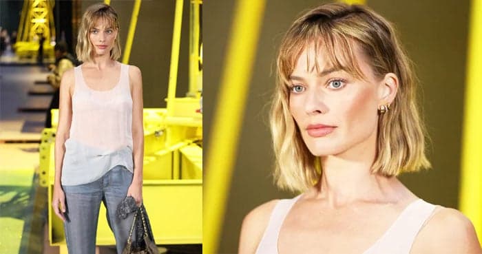 Margot Robbie debuts blunt bob and bangs at Paris Fashion Week